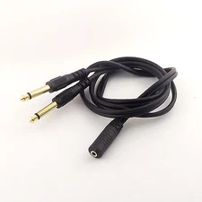 Gold 3.5mm Stereo Female to 2x 6.35mm Mono Male TS Adapter Audio Splitter Cable