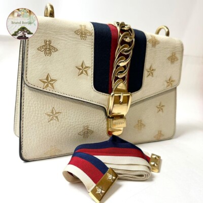 Gucci Sylvie Leather Shelly Bee Shoulder Bag Ivory