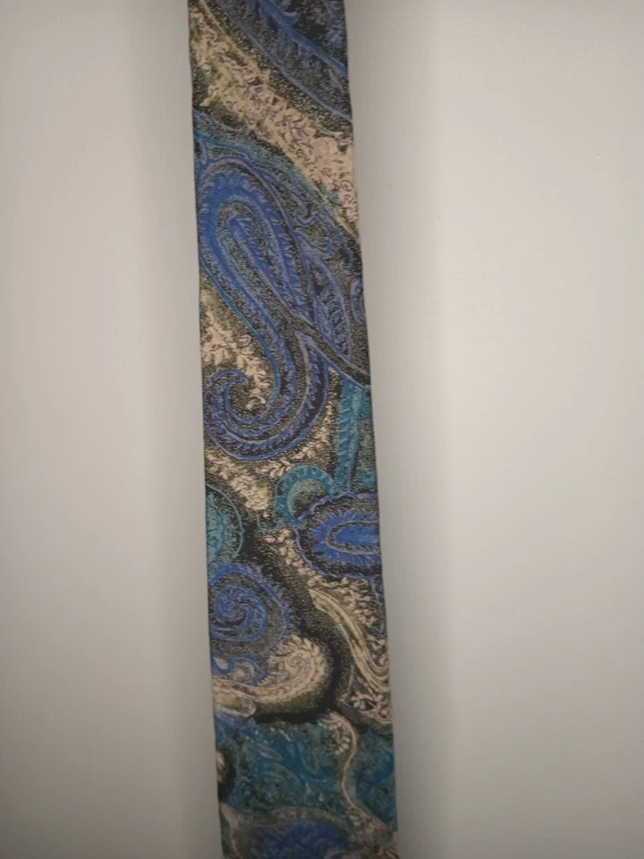 Corbata con estampado de cachemira azul helado y tostado Colours By Alexander Julian 57" por 3 1/2" Foto 4 de 4