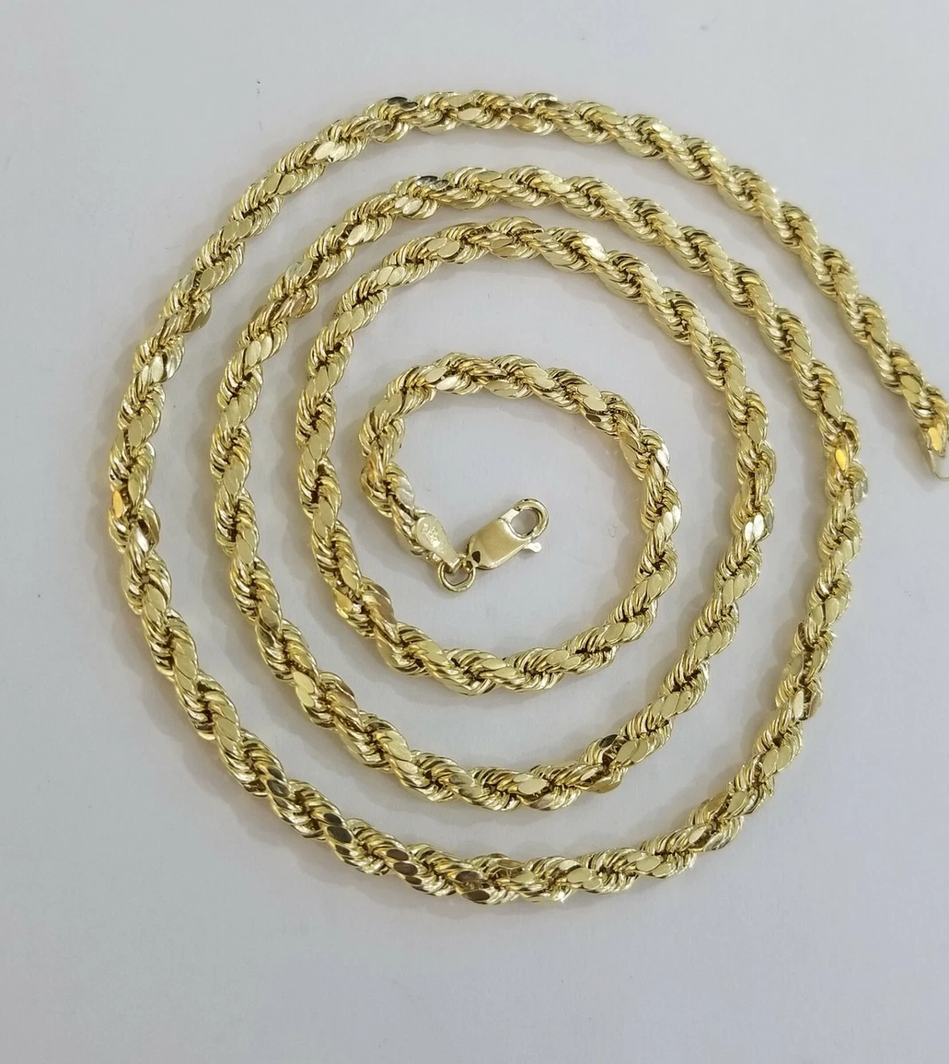 10k Yellow Gold Rope Chain 4mm 24 Inch Necklace Diamond Cut Men's Necklace  REAL