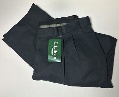 LL Bean Mens Wrinkle Free Dress Chino Pants Pleated Front 37 Black NWT