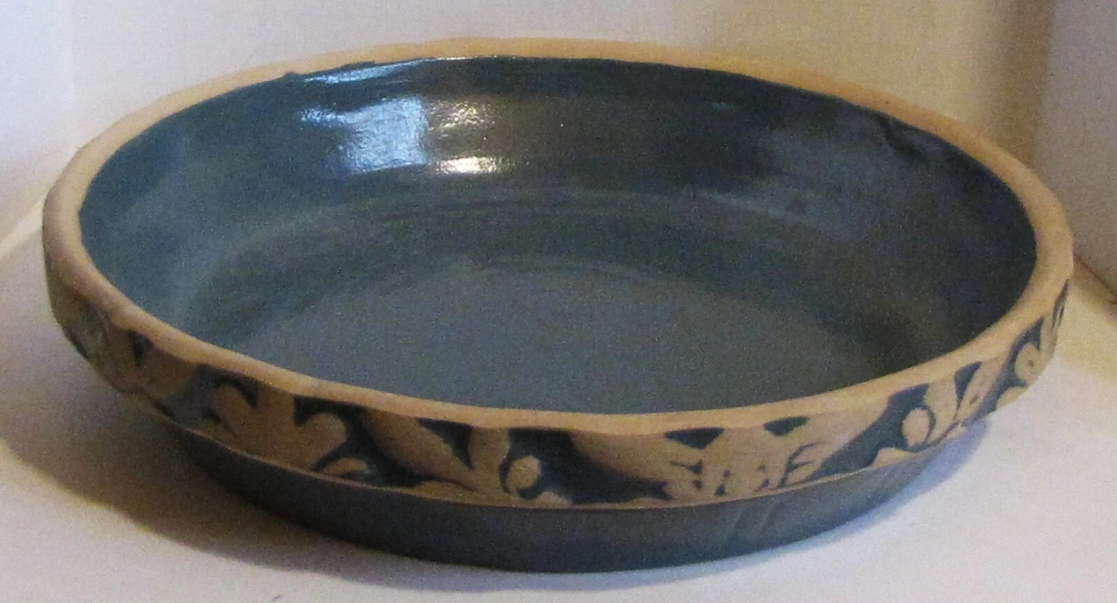 Vtg Marked Clay City Pottery Indiana Green Stoneware Pottery Pie Pan Baking Dish
