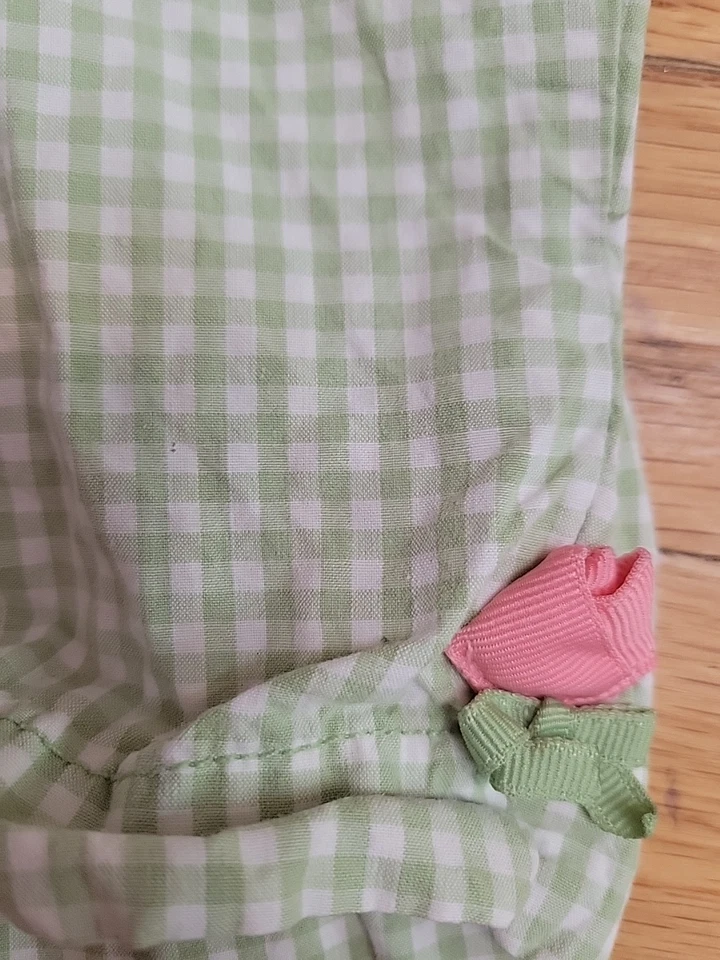 Gymboree Girls Shorts Size 6 Green Gingham Pink Ribbon Tulip - Image 2 of 4