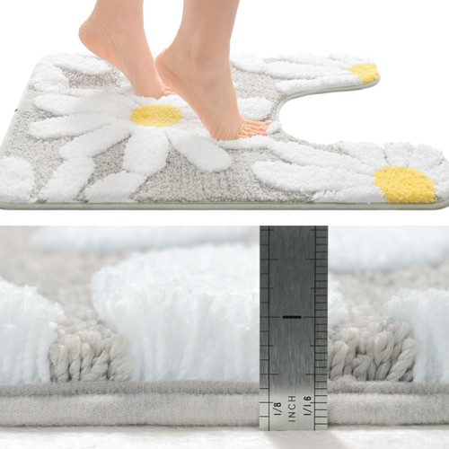 Bathroom Rugs Set 2 Piece, Cute Daisy Bath Mat Gray Toilet Rug U Shaped, Flow... - Picture 2 of 6