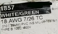 Alpha Wire 1857 #18awg Tinned Copper M16878/1 Hook-Up White/Green Spiral /50ft