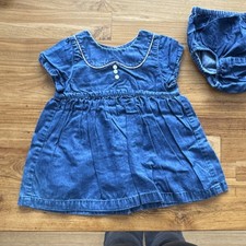 baby GAP 6-12M Blue Denim 2 Piece Dress Set Short Sleeve Button Diaper Cover