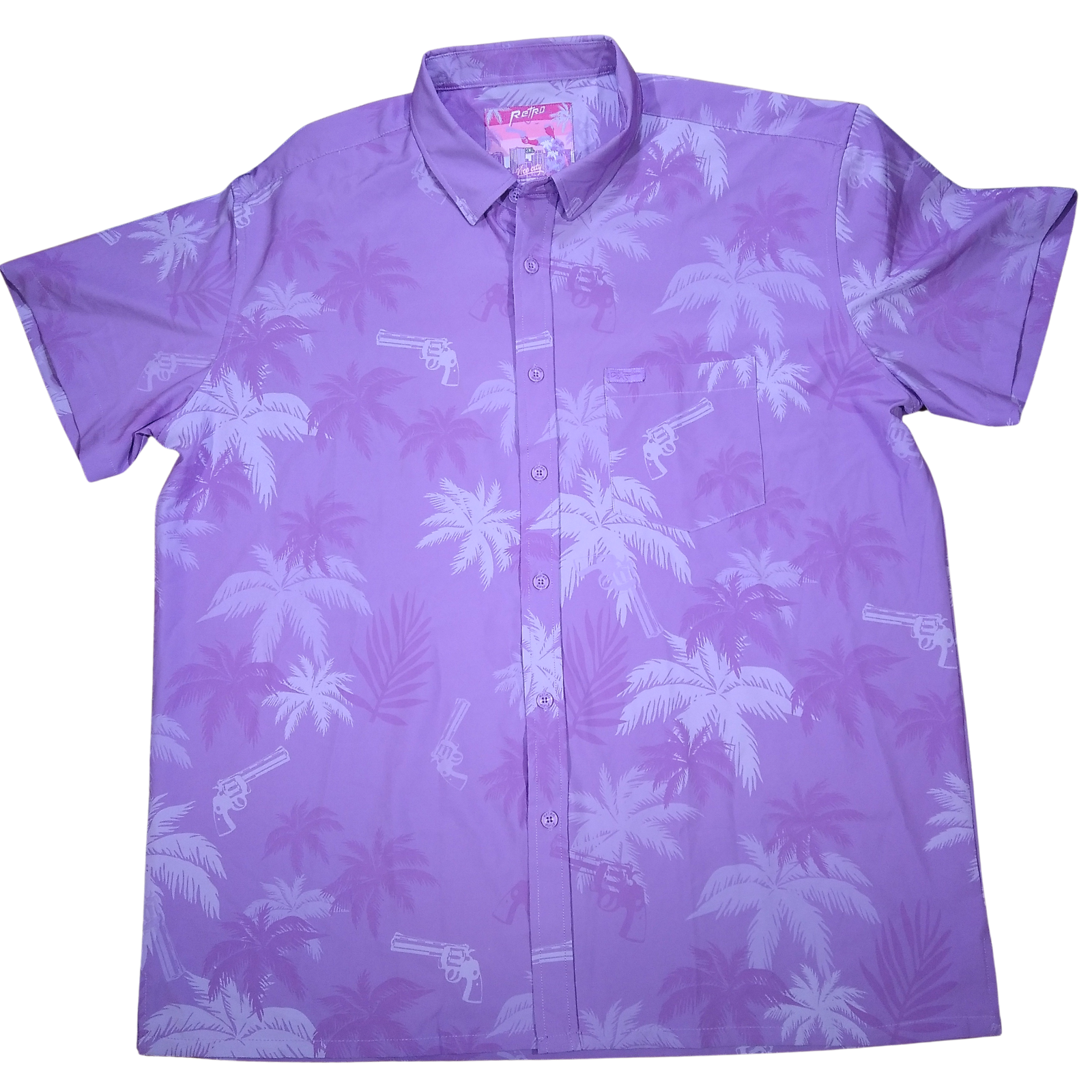Retro Rifle Vice City Purple Palm Revolver Button Down Shirt 2XL Retro City
