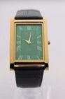 Vintage Seiko Slim Quartz Green Dial Men's Wrist Watch with Black Strap