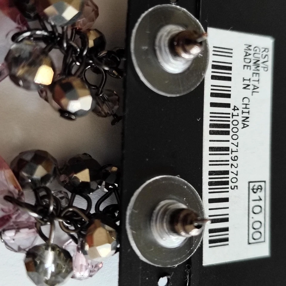 Brincos femininos Swarovski vintage perfurados em gota - Rosa, folheados a ouro rosa - Imagem 3 de 4