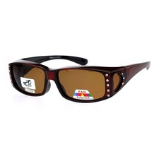 Womens Polarized Fit Over Glasses Sunglasses Rhinestone Rectangular Red, Brown