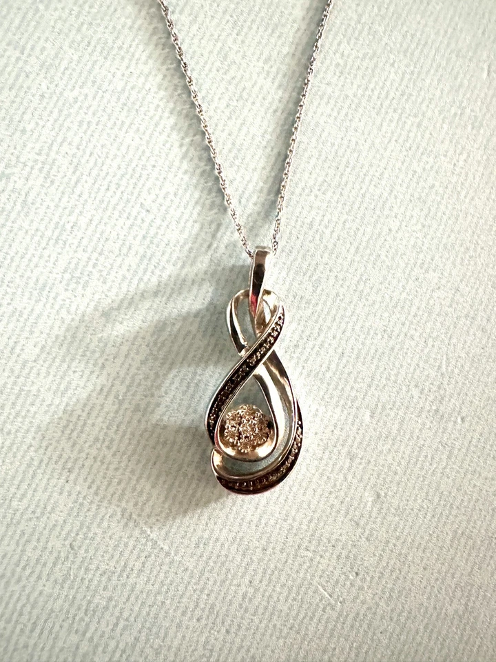 "Collar de diamantes Zales de ley negro blanco infinito plata caja probada 18"" de largo" Foto 2 de 4