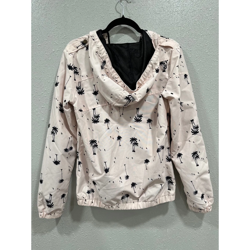 Volcom Women's Light Pink Palm Tree Print Hooded Windbreaker Jacket Size S/10 - Image 2 of 4