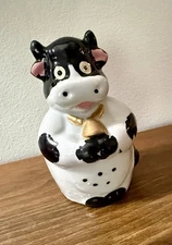 Vintage Holstein Cow Toothpick Holder White Black Spots  3.5” Tall Farmhouse
