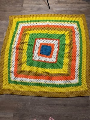 Handmade Crochet Rainbow Concentric Squares Afghan Throw 56x56