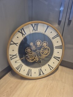 Large 60cm Black Gold Industrial Retro Metal Wall Clock with Moving Cogs Gears