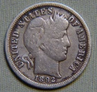 1892 United States Silver Barber Dime - High Grade Details - Item 1182