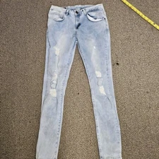Bee Inspired Skinny Jeans Mens 28R Light Blue Distressed Ripped 28x32
