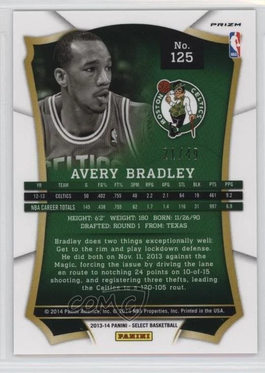 2013-14 Panini Select Blue Prizm /49 Avery Bradley #125 - Image 2 of 2
