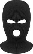 3-Hole Full Face Mask Cover Ski Mask Winter Balaclava Cap Black Knit One Size