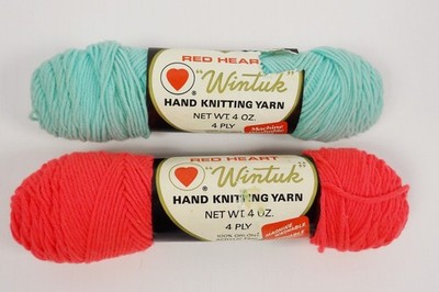 LOT OF 2 Red Heart 4 Ply Wintuk Hand Knitting Yarn in Mist Green  & Melon