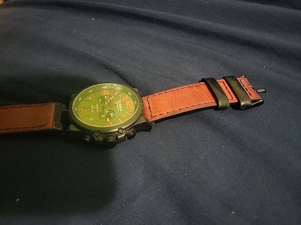 Curren Men's Watch 47mm Red Leather Band Black Case No Reserve Auction  - Image 2 of 4