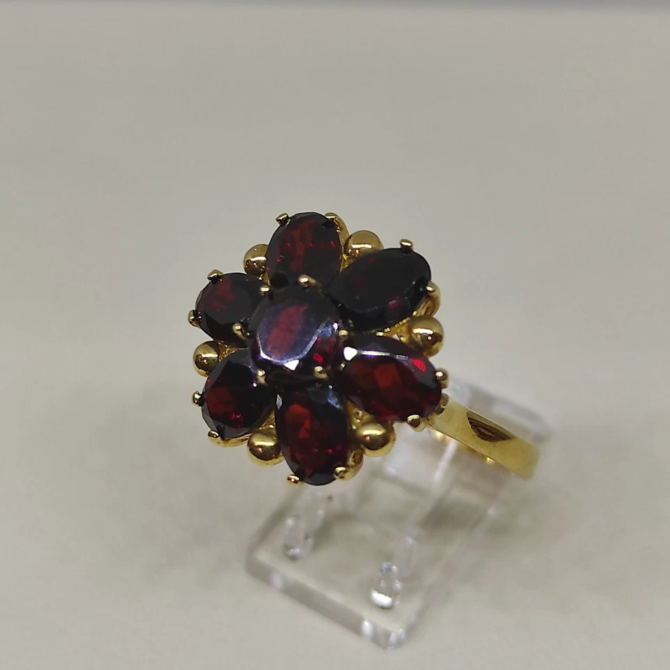 Anneau Or 18 KT Femme Avec Grenat Rouge Solid 18 K Or Anneau - Photo 3/4