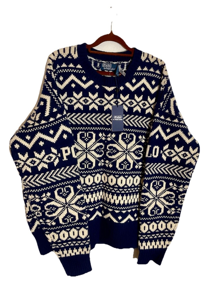 トップス POLO RALPH LAUREN wool patterned sweater Polo Ralph Lauren Navy White Snowflake Wool Sweater Men's SZ XL
