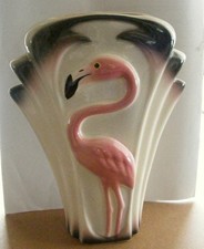 Flamingo Fan Vase Pink Black Airbrush Deco MCM Clay Art VTG California Pottery
