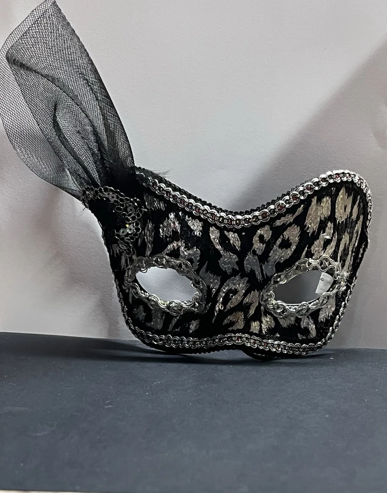 Masquerade Mask. Black And Silver With Black Netting. Pre owned.  Nice! - Image 2 of 4