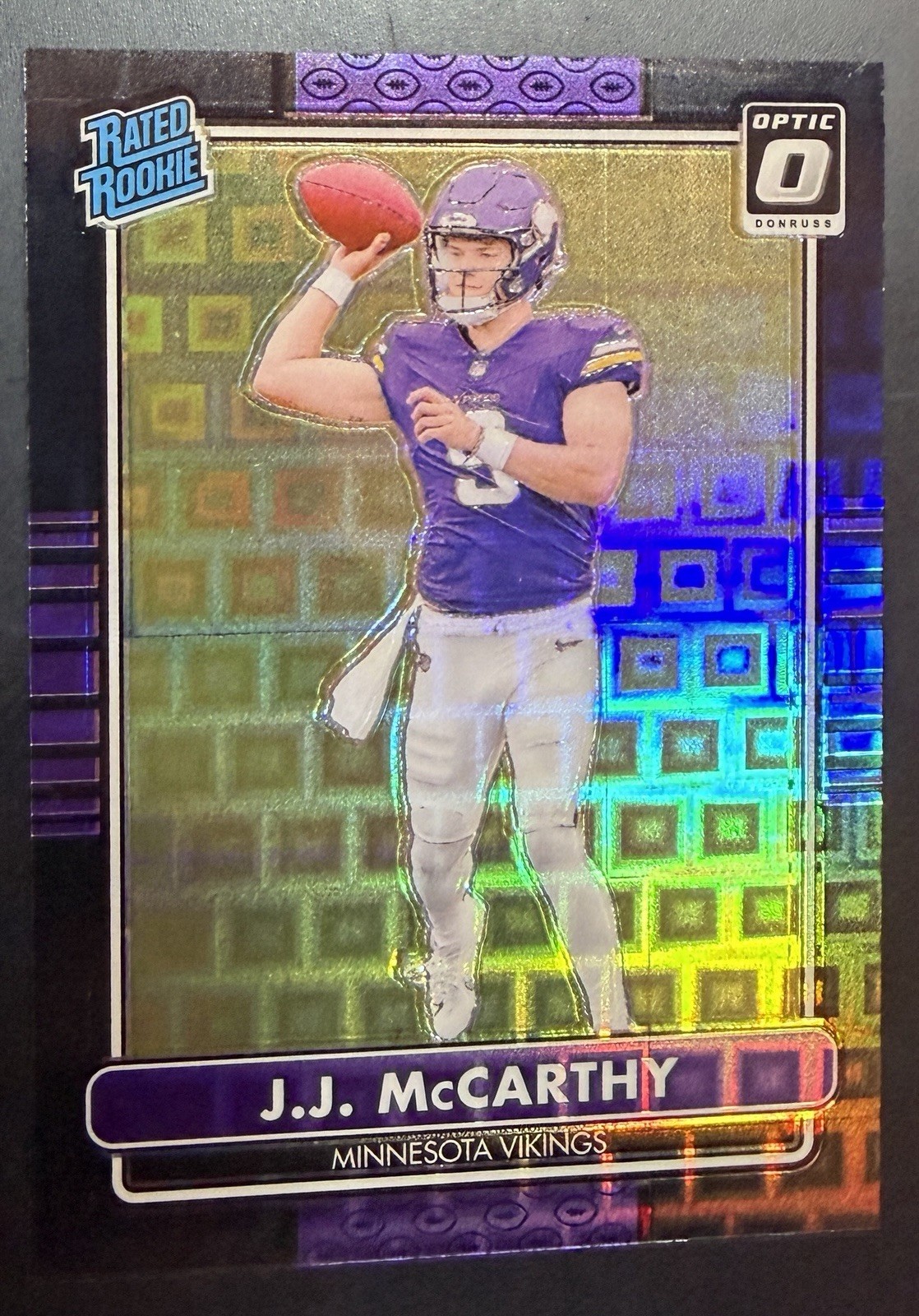 2024 Donruss Optic JJ McCarthy Black Pandora Rated Rookie /25 Vikings Retro