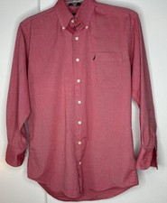 Red Button Down Cotton Shirt Size 15 32/33 Nautica Men  s Classic Fun Color