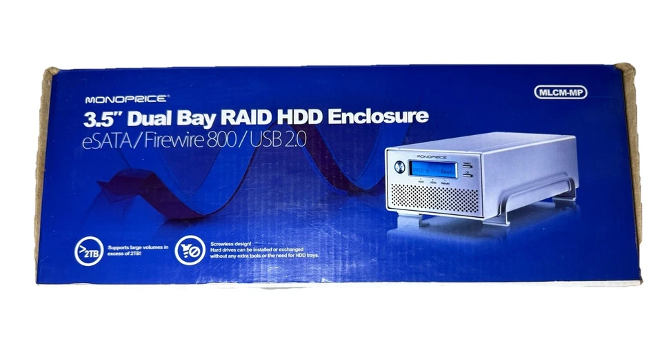 Monoprice Dual Bay RAID HDD Enclosure Storage eSATA / FireWire 800 / USB 2.0 New - Image 3 of 4