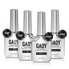 16Ml 4 Pcs Glassy Gel Top Coat and Base Coat Set, No Wipe Foundation Combination