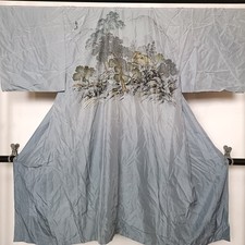Men's kimono Robe Nagajuban Silk Kimono underwear handdrawn rural landscape9814