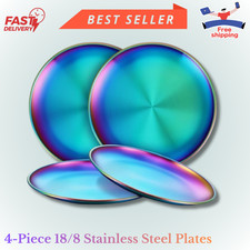 4-Piece 18/8 Stainless Steel Plates, Metal 304 Dinner Dishes for Kids Toddler...