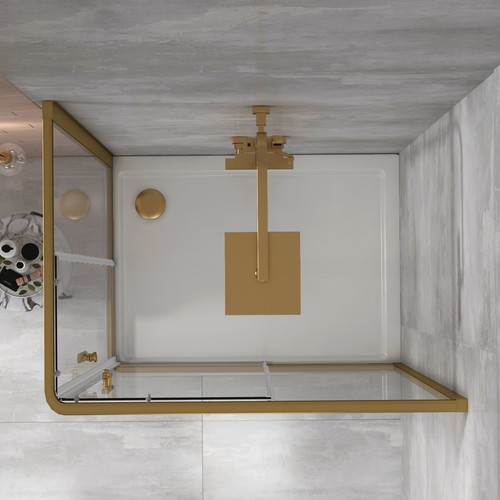 1000 x 700mm Brushed Brass Corner Entry Shower Enclosure Walk In Sliding Door - Picture 4 of 12