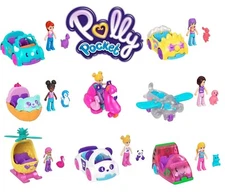 Polly Pocket Doll with Vehicle & Pet Playset Bundle – Various Fun Themes!