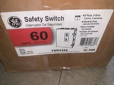 New GE TGN3322 60 amp 240 volt 3P 3W NON fusible indoor Disconnect