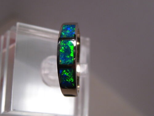 Opal inlay Ring , Solid 14 k White Gold , size 6.25 , Brightness 5+ - Picture 7 of 9