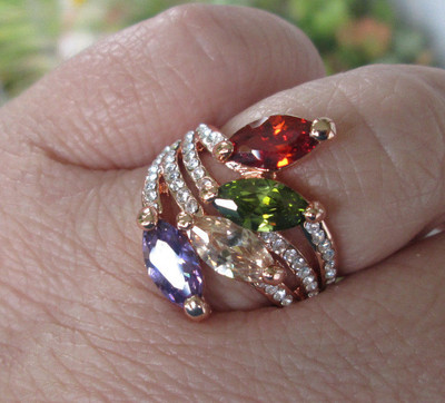 18K Rose Gold Plated Multi Cubic Zirconia  And  Austrian Crystal  Ring