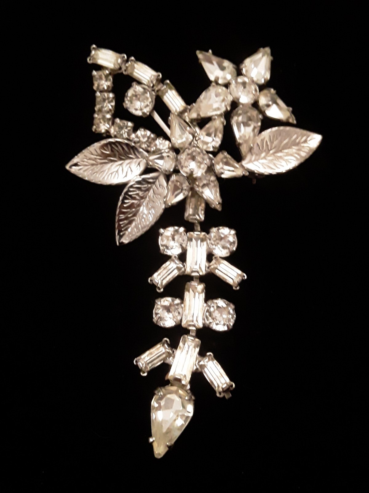 Signed Leo Glass Crystal Flower Brooch Pendant Vintage