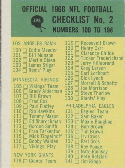 1966 Philadelphia Football Trading Cards - Pick Your Number (#105-198) To Complete Your Set