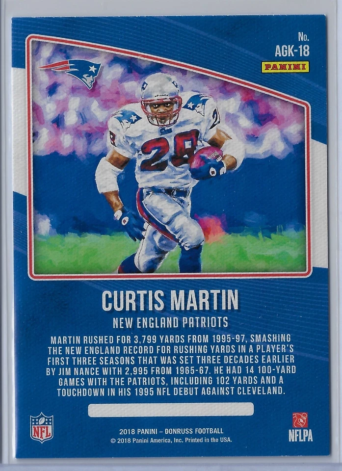 2018 Panini Donruss - All-Time Gridiron Kings Curtis Martin #AGK-18 Patriots - Image 2 of 2