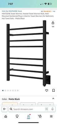 HEATGENE Hot Towel Warmer for Bath Hardwired Heated Drying Rack Matte Black
