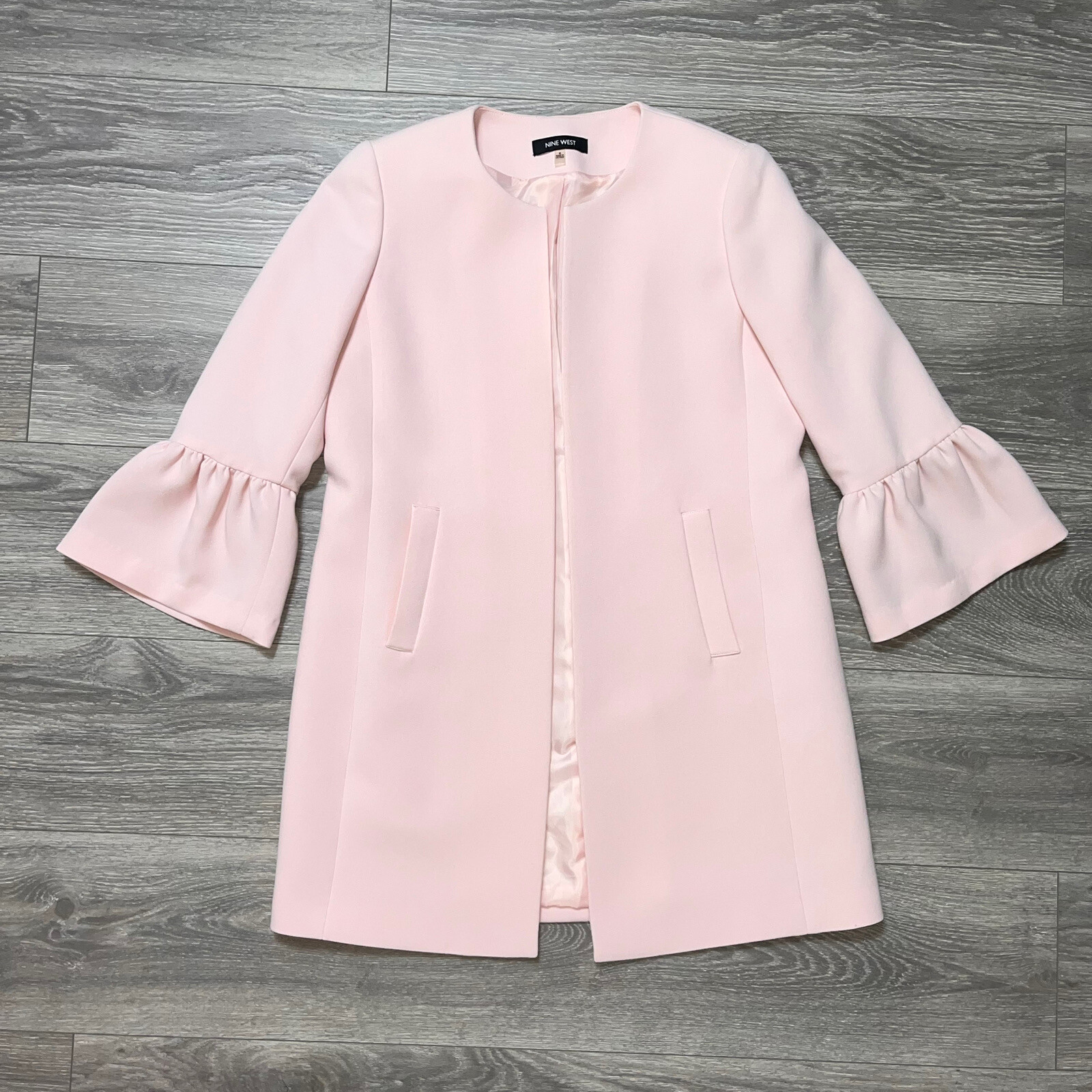 Nine West 3/4 Bell Sleeve Babydoll Longline Coat Jacket Light Pink y2k 6 S New