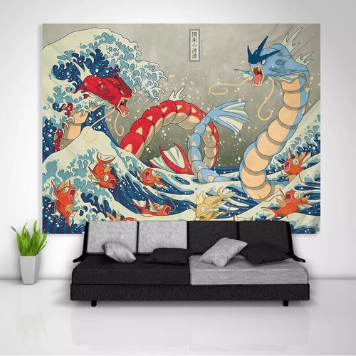 Japanese Gyarados Tapestry Art Wall Hanging Sofa Background Bed Decor Cloth - Picture 2 of 5