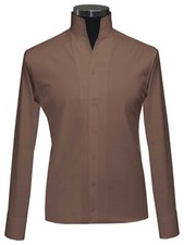 John Clothier High Open Collar Tall Neck Buttonless Men's Shirt Chocolate Brown