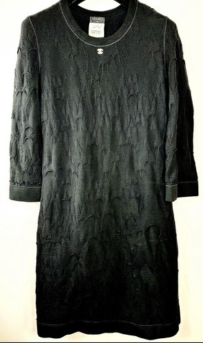 4.2k Chanel 2012 Black White Logo Stretch Midi LBD 34 36 38 2 4 6 S M Dress Top - Picture 14 of 24