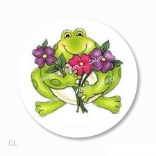48 FROG WITH FLOWERS SCRAPBOOK STICKERS 1.2" ROUND LABELS ENVELOPE SEALS