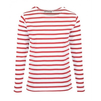Marinière 'Breizh Océan', T-Shirt Femme Manches Longues en Coton Bio - Blanc /Rouge - Femme - 29.99
